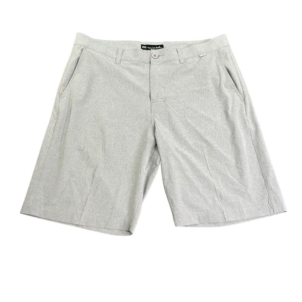 Travis Mathew Shorts Mens Size 34 Navy Check Flat Front Casual Walking Chino